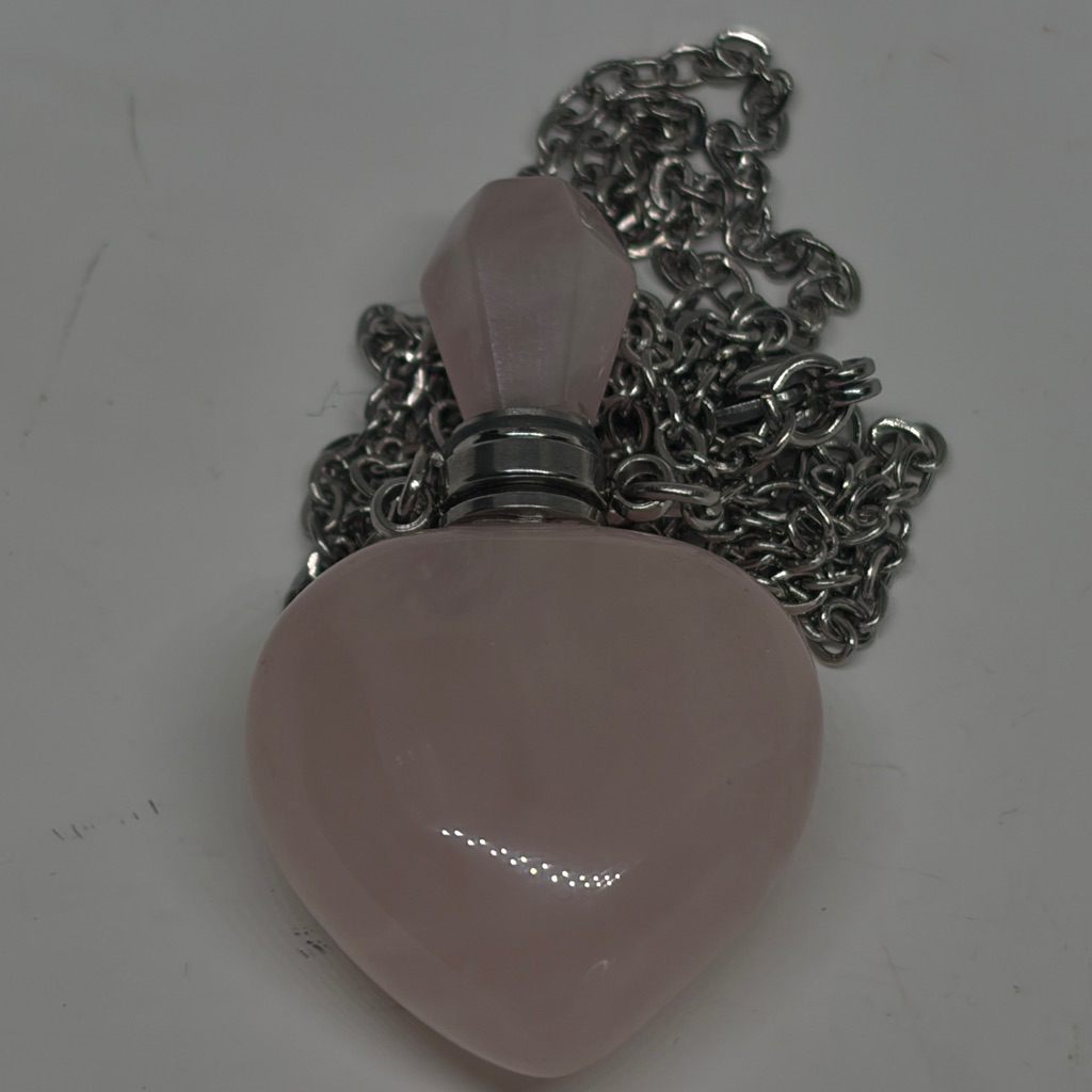 Rose Quartz Heart Shaped Poison Bottle Pendent Necklace